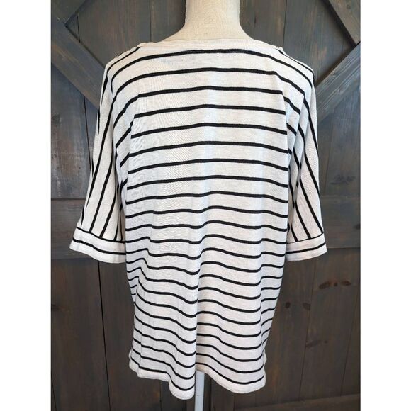 Chico's Blouse Women's Large Size 2 Black and White Cotton Blend Roll Sleeve - Picture 3 of 11